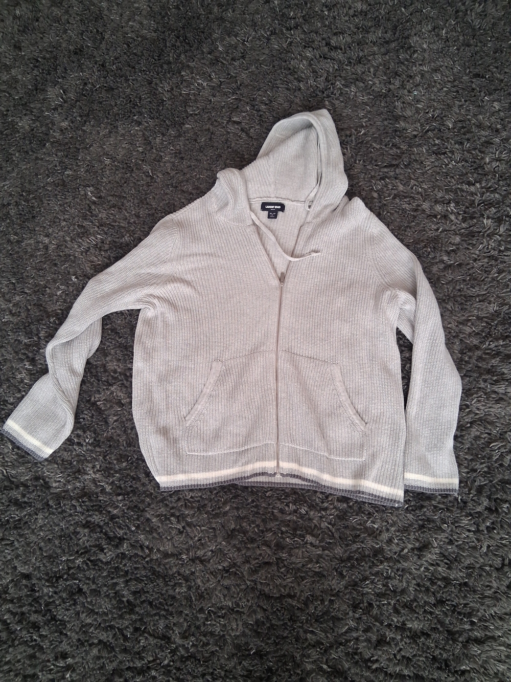 Lands' End Light Gray Ribbed Zip Hoodie